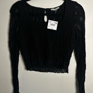 American Eagle Outfitters Black Lace Crop Top